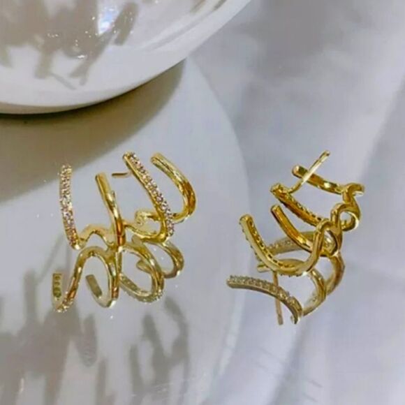 18K Gold on 925 Silver Claw Earrings with Diamond Highlights - Women's - Picture 1 of 10